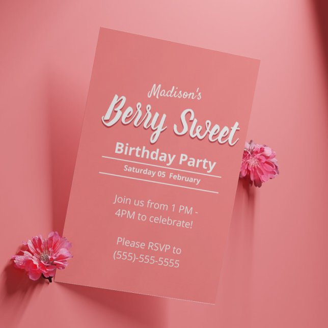 Convite de Aniversário de Meninas Berry - Modelo (Kids Girls Birthday Party Invitation  Template)