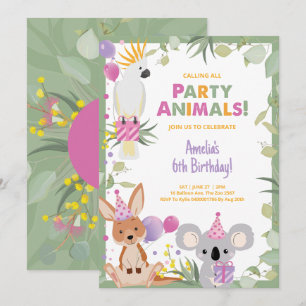 Convite de Aniversário de Meninas com Animais Aust