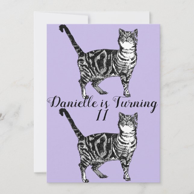 Convite de Aniversário de Meninas com Arte de Gato (Frente)