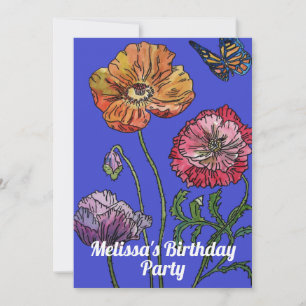 Convite de Aniversário de Meninas com Flores de Pa