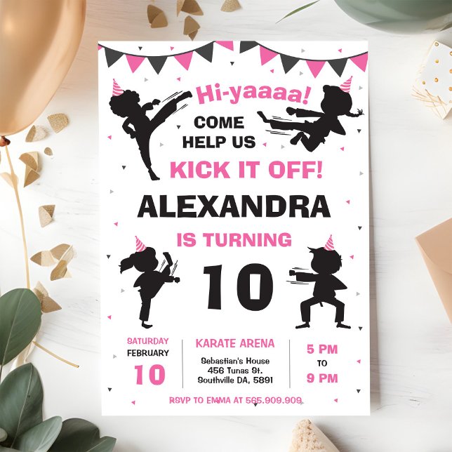 Convite de Aniversário de Meninas de Artes Marciai (Criador carregado)