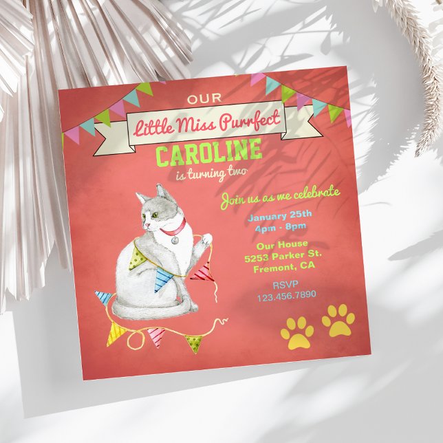 Convite de Aniversário de Meninas de Gatos Fofos (Criador carregado)