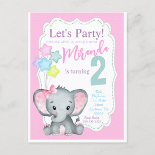 Convite de aniversário de meninas elefante rosa