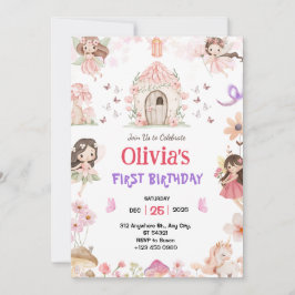 Convite de Aniversário de Meninas Fadas Mágicas 1º