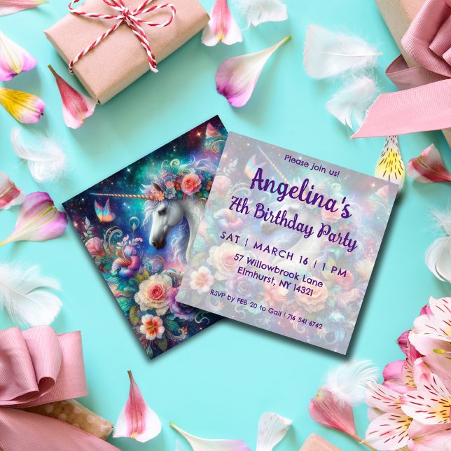 Convite de Aniversário de Meninas Floral Colorido  (Criador carregado)