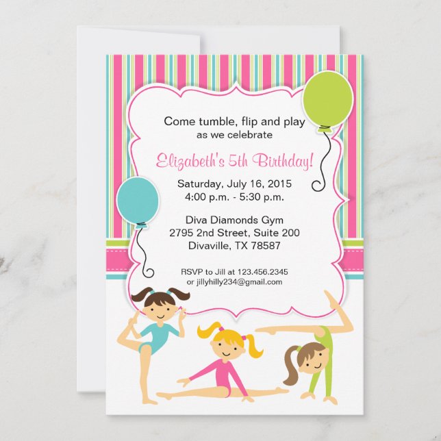Convite de Aniversário de Meninas Ginastas (Frente)