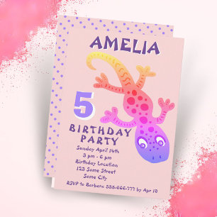 Convite de Aniversário de Meninas Lagartixa Gecko
