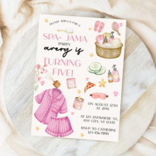 Convite de Aniversário de Meninas Rosa Spa-Jama Sl