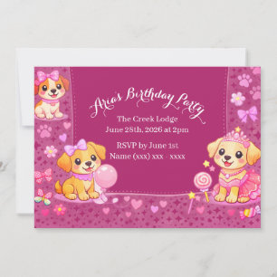 Convite de Aniversário de Meninas Tema Cachorrinho
