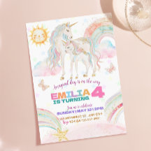 Convite de Aniversário de Meninas Unicórnio Arco-Í