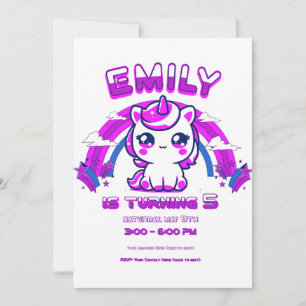 Convite de Aniversário de Meninas Unicórnio - Edit