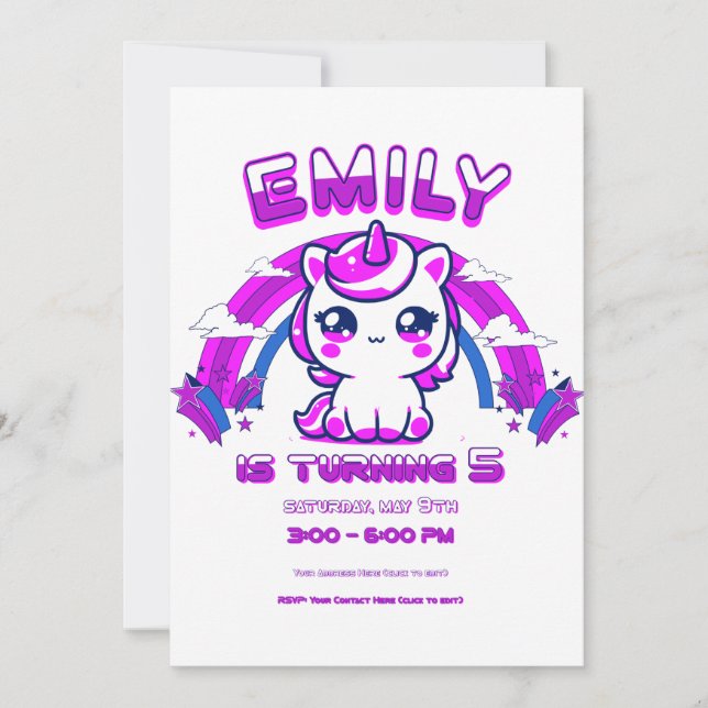 Convite de Aniversário de Meninas Unicórnio - Edit (Frente)