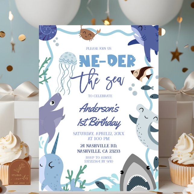 Convite de aniversário de menino animais marinhos  (Criador carregado)