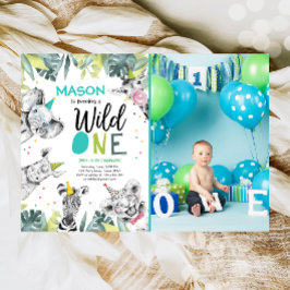 Convite de Aniversário de Menino Animais Safari Wi