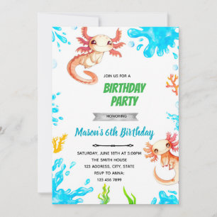 convite de aniversário de menino axolote