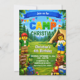 Convite de Aniversário de Menino Bricks Camp
