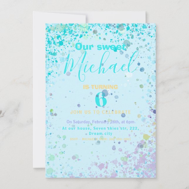 Convite de aniversário de menino colorido (Frente)