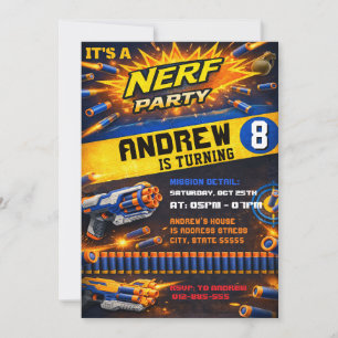 Convite de Aniversário de Menino com Dardos Nerf K