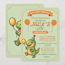 Convite de Aniversário de Menino com Dinossauro Fo