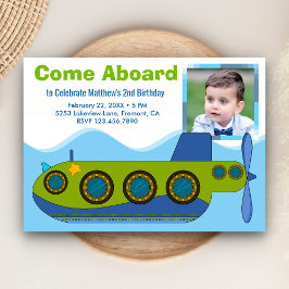 Convite de Aniversário de Menino com Foto e Submar