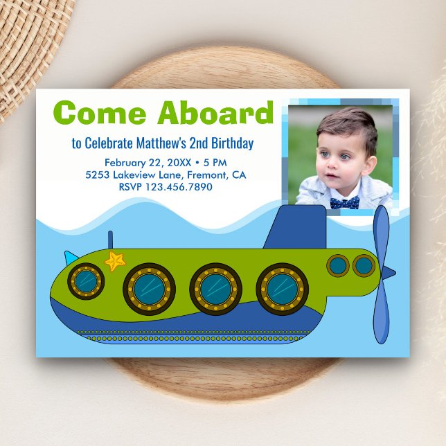 Convite de Aniversário de Menino com Foto e Submar (Criador carregado)