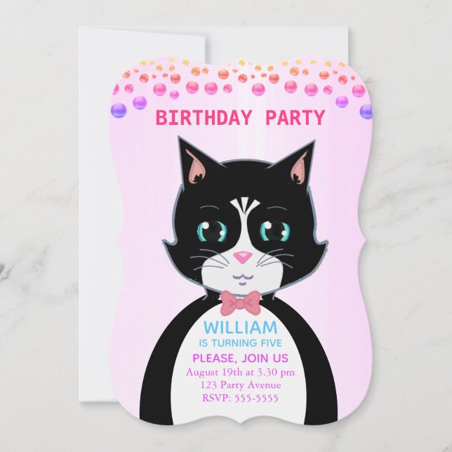 Convite de Aniversário de Menino com Gato Smoking (Frente)