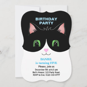 Convite de Aniversário de Menino com Gato Tuxedo F