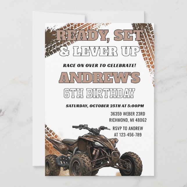Convite de Aniversário de Menino Corrida de ATV Pe (Frente)