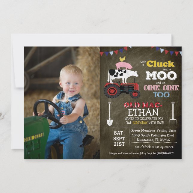 Convite de Aniversário de Menino da Fazenda - FOTO (Frente)