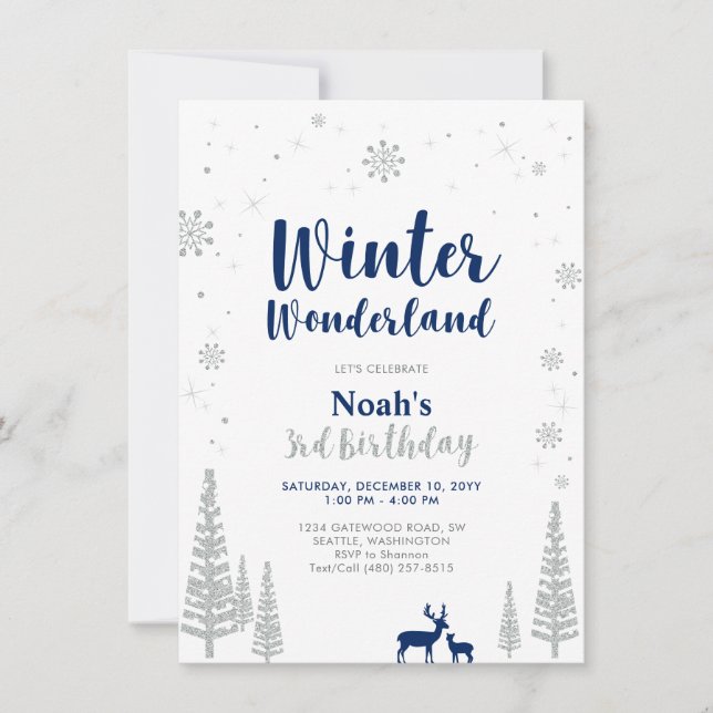 Convite de Aniversário de Menino de 3 anos Winter  (Frente)