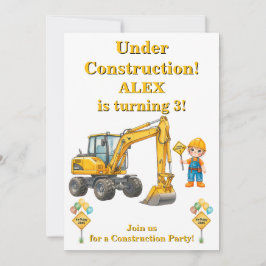 Convite de Aniversário de Menino Em Construção