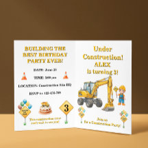Convite de Aniversário de Menino Em Construção