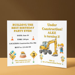 Convite de Aniversário de Menino Em Construção