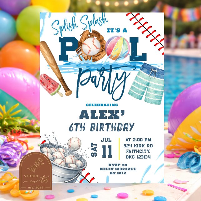 Convite de Aniversário de Menino Festa de Piscina  (Criador carregado)