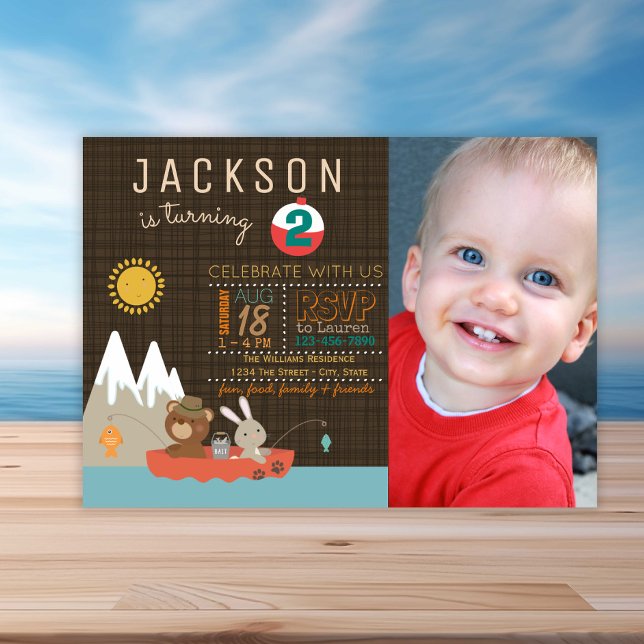 Convite de Aniversário de Menino Foto Pesca (Boy's cute fishing any number birthday invitation. Simply add your event details.)