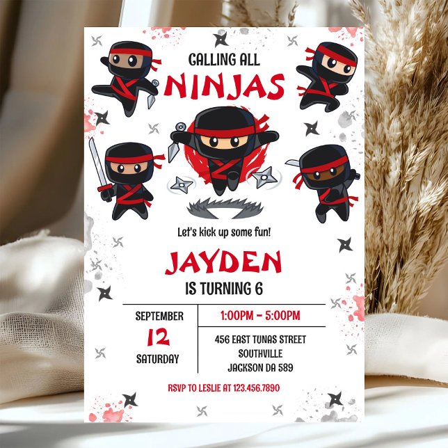 Convite de Aniversário de Menino Ninja Karate Kids (Criador carregado)