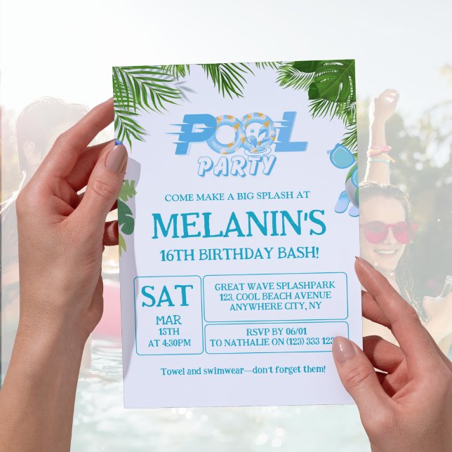 Convite de Aniversário de Menino para Festa na Pis (boy pool party invitation, cool dude birthday)