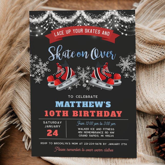 Convite de Aniversário de Menino Patinando no Gelo (Boy Ice Skating Birthday Invitation)