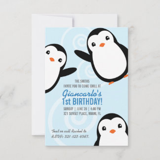 Convite de Aniversário de Menino Pinguim de Invern