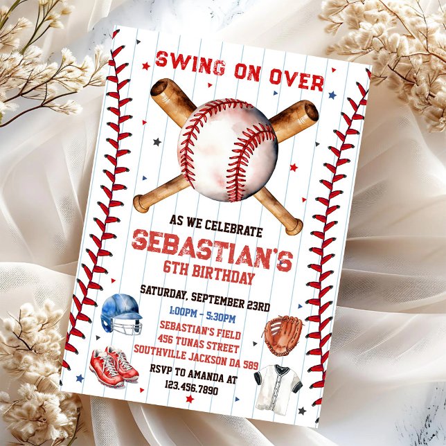 Convite de Aniversário de Menino Swing de Beisebol (Criador carregado)