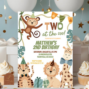 Convite de aniversário de menino TWO no zoológico
