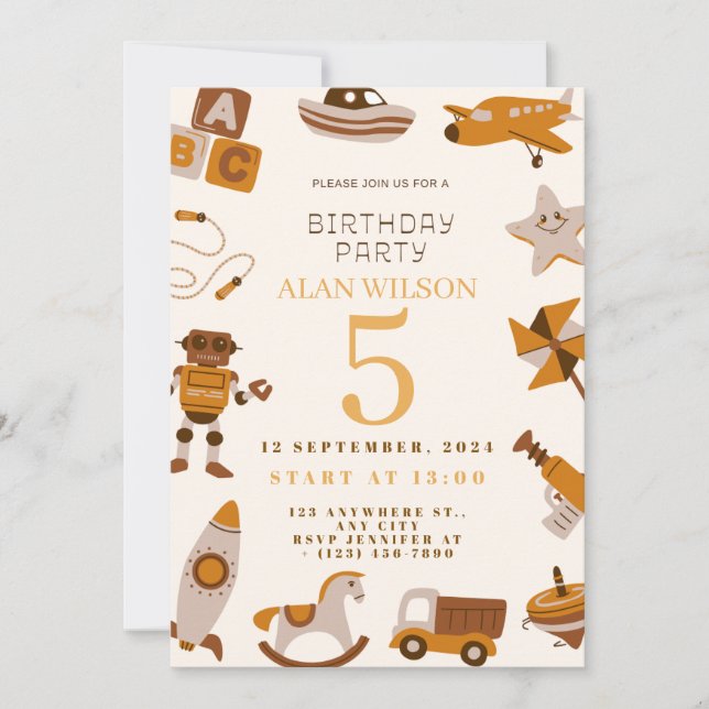 Convite de Aniversário de Meninos com Brinquedos R (Frente)