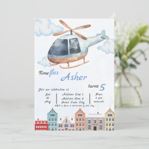 Convite de Aniversário de Meninos Helicóptero Azul