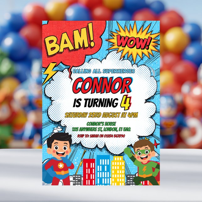 Convite de Aniversário de Meninos Super-Heróis (Criador carregado)