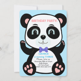 Convite de Aniversário de Meninos Urso Panda Fofo