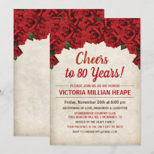 Convite de Aniversário de Milestone com Rosas Verm