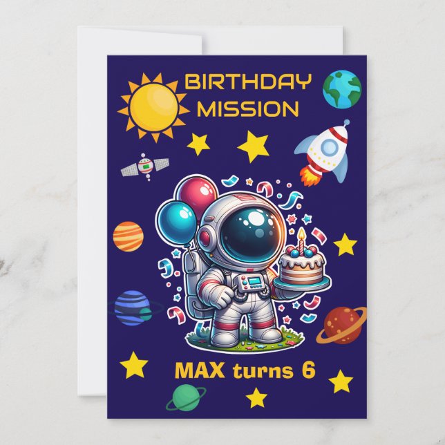 Convite de Aniversário de Missão de Astronauta Edi (Frente)