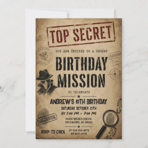 Convite de Aniversário de Missão de Espionagem Per