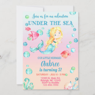 Convite de aniversário de moça de Sereia, sob o ma