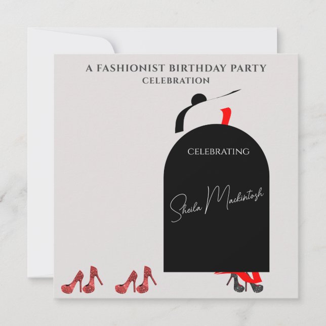 Convite de Aniversário de Moda Preta Glam Fab Sapa (Frente)